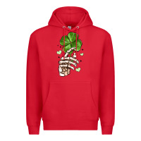 Red skeleton hand with shamrock st patrick s day Premium Hoodie - MaliasSmallBusiness