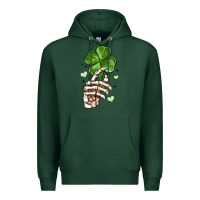 Sports Green skeleton hand with shamrock st patrick s day Premium Hoodie - MaliasSmallBusiness