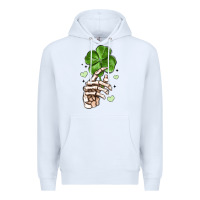 White skeleton hand with shamrock st patrick s day Premium Hoodie - MaliasSmallBusiness