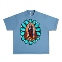 Pebble Blue Gemstone Lady Of Guadalupe Urban Heavy Tee - RanaPortraitStore