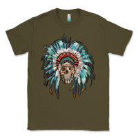 Army Green indian headdress with native american skull Classic Tee - RanaPortraitStore