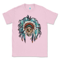 Bubblegum Pink indian headdress with native american skull Classic Tee - RanaPortraitStore