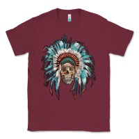 Burgundy indian headdress with native american skull Classic Tee - RanaPortraitStore