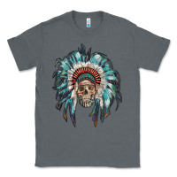 Charcoal Heather indian headdress with native american skull Classic Tee - RanaPortraitStore