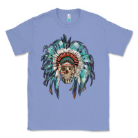 Colony Blue indian headdress with native american skull Classic Tee - RanaPortraitStore
