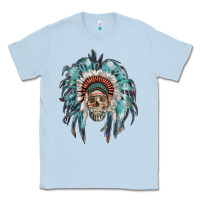 Dusty Blue indian headdress with native american skull Classic Tee - RanaPortraitStore