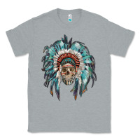 Heather Grey indian headdress with native american skull Classic Tee - RanaPortraitStore