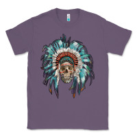 Lavender indian headdress with native american skull Classic Tee - RanaPortraitStore