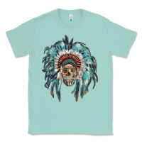 Seafoam indian headdress with native american skull Classic Tee - RanaPortraitStore