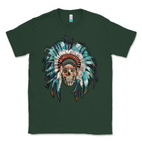 Sports Green indian headdress with native american skull Classic Tee - RanaPortraitStore