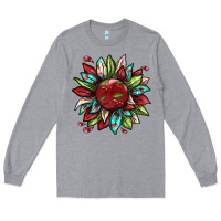 Heather Grey Cherry sunflower Long Sleeve Tee - texasbilliewilder