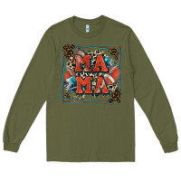 Army Green American football mama with leopard Long Sleeve Tee - Zillion Design Studio
