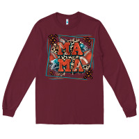 Burgundy American football mama with leopard Long Sleeve Tee - Zillion Design Studio