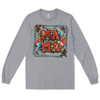 Heather Grey American football mama with leopard Long Sleeve Tee - Zillion Design Studio