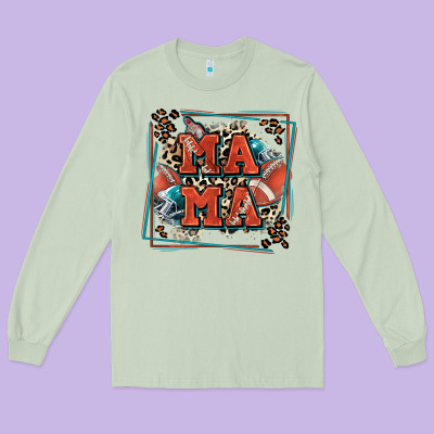 American Football Mama With Leopard Long Sleeve Tee Designed By Zillion Design Studio