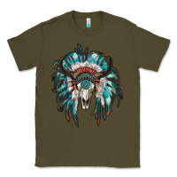 Army Green indian headdress with bull skull Classic Tee - RanaPortraitStore