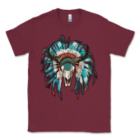 Burgundy indian headdress with bull skull Classic Tee - RanaPortraitStore