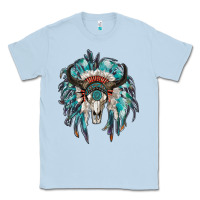 Dusty Blue indian headdress with bull skull Classic Tee - RanaPortraitStore
