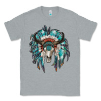 Heather Grey indian headdress with bull skull Classic Tee - RanaPortraitStore