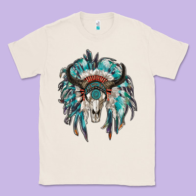 Indian Headdress With Bull Skull Classic Tee Designed By Ranaportraitstore