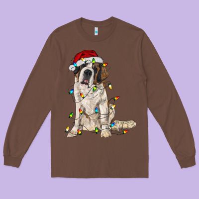 Saint Bernard With Christmas Lights Long Sleeve Tee Designed By Ranaportraitstore