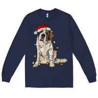 Navy saint bernard with christmas lights Long Sleeve Tee - RanaPortraitStore