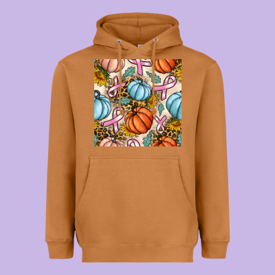 Breast Cancer Awareness With Pumpkin And Leopard Seamless Pattern Heavyweight Hoodie Designed By Bundleandbundleshop