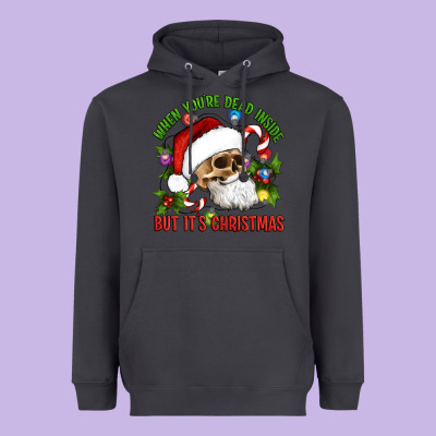 When You're Dead Inside But It's Christmas Hippie Skeleton Santa Heavyweight Hoodie Designed By Artiststas