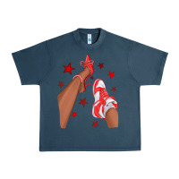 Midnight Navy Bright Red Afro Girl Sneakers and Heels Urban Heavy Tee - texasbilliewilder