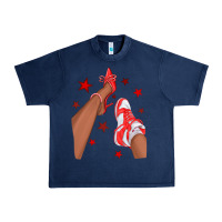 Navy Bright Red Afro Girl Sneakers and Heels Urban Heavy Tee - texasbilliewilder