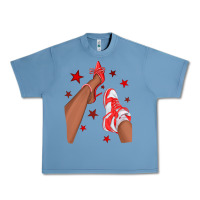 Pebble Blue Bright Red Afro Girl Sneakers and Heels Urban Heavy Tee - texasbilliewilder