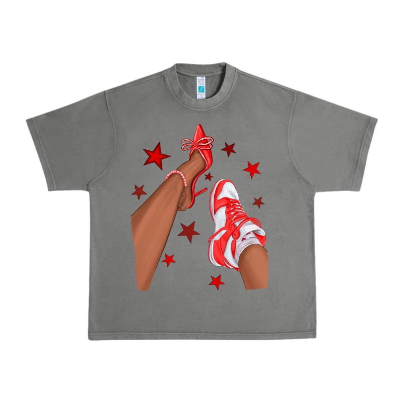 Bright Red Afro Girl Sneakers And Heels Urban Heavy Tee by texasbilliewilder | Teevron