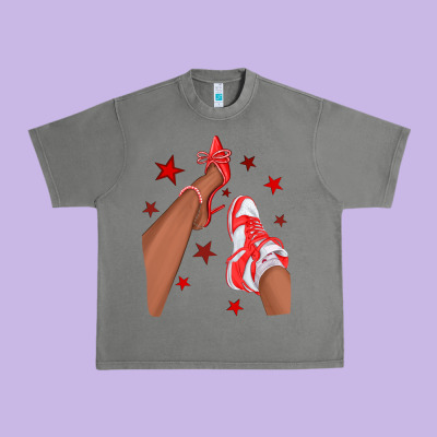 Bright Red Afro Girl Sneakers And Heels Urban Heavy Tee Designed By Texasbilliewilder
