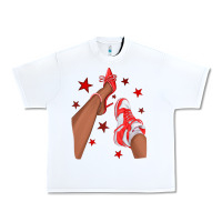 White Bright Red Afro Girl Sneakers and Heels Urban Heavy Tee - texasbilliewilder