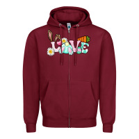 Burgundy Love Easter bunny Easter Day Zipper Hoodie - CowGirlArtShop