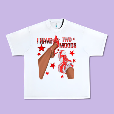 Bright Red I Have Two Moods Afro Girl Sneakers Urban Heavy Tee Designed By Texasbilliewilder