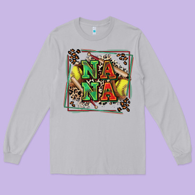 Softball Nana With Leopard Long Sleeve Tee Designed By Zillion Design Studio