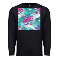 Black ocean waves octopus seamless pattern Premium Sweatshirt - BundleAndBundleShop