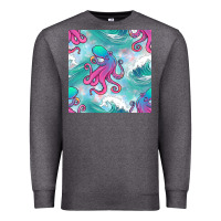 Charcoal Heather ocean waves octopus seamless pattern Premium Sweatshirt - BundleAndBundleShop