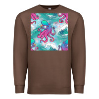 Chestnut ocean waves octopus seamless pattern Premium Sweatshirt - BundleAndBundleShop
