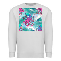 Dove Grey ocean waves octopus seamless pattern Premium Sweatshirt - BundleAndBundleShop