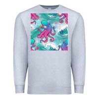 Heather Grey ocean waves octopus seamless pattern Premium Sweatshirt - BundleAndBundleShop