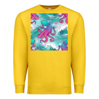 Lemon ocean waves octopus seamless pattern Premium Sweatshirt - BundleAndBundleShop