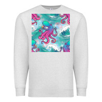 Oatmeal Heather ocean waves octopus seamless pattern Premium Sweatshirt - BundleAndBundleShop
