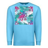 Ocean Blue ocean waves octopus seamless pattern Premium Sweatshirt - BundleAndBundleShop