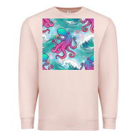 Pale Pink ocean waves octopus seamless pattern Premium Sweatshirt - BundleAndBundleShop