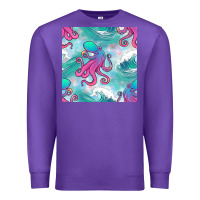 Purple ocean waves octopus seamless pattern Premium Sweatshirt - BundleAndBundleShop