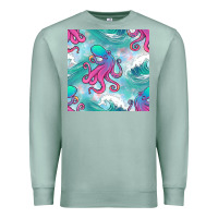 Seafoam ocean waves octopus seamless pattern Premium Sweatshirt - BundleAndBundleShop
