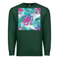 Sports Green ocean waves octopus seamless pattern Premium Sweatshirt - BundleAndBundleShop