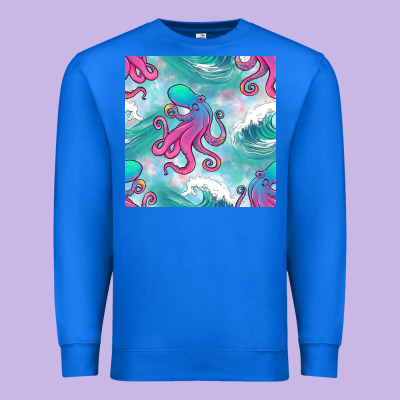 Ocean Waves Octopus Seamless Pattern Premium Sweatshirt Designed By Bundleandbundleshop